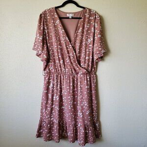 EUC 2X She + Sky Faux Wrap Dress Blush/Tan with White